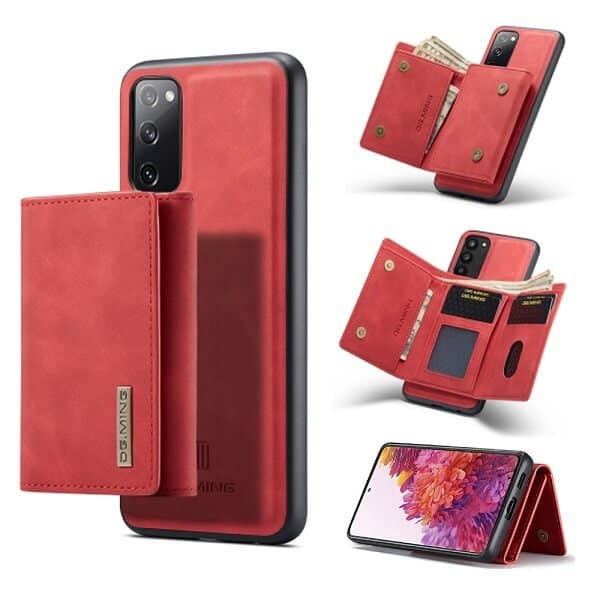 DG.MING Red Samsung Galaxy S20 FE Magnetic Trifold Wallet Case DG.MING Red Samsung Galaxy S20 FE Magnetic Trifold Wallet Case